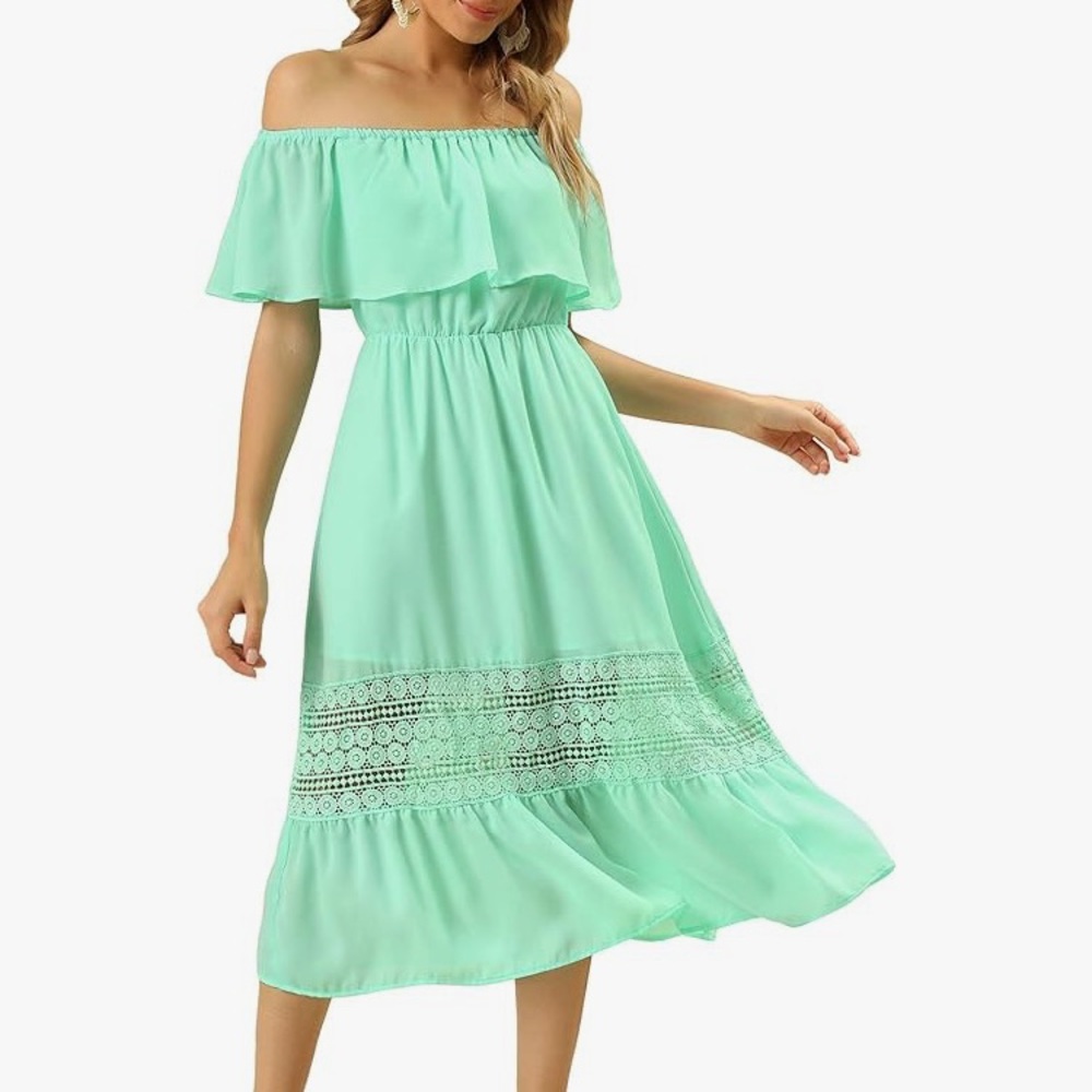 Allegra K off-shoulder midi dress Size S